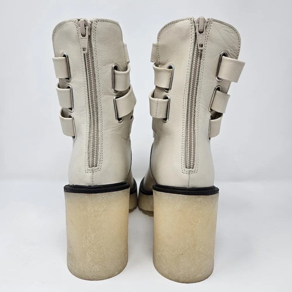 Free People Jesse Cut-Out Ivory Leather Platform Ankle Boots Sz 8 & 9 Boho - Picture 6 of 16